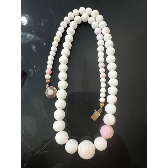 Antique Victorian Mediterranean Conch Shell Necklace 800 Silver Clasp Graduated